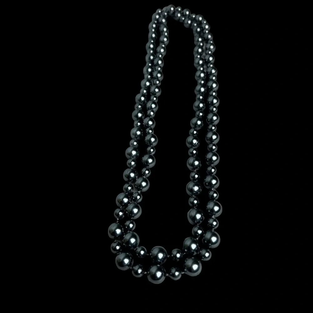 Gunmetal Grayish Black Faux Pearl Long Necklace - Picture 1 of 11